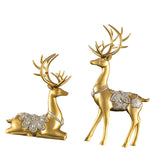 Maxbell 2Pcs Lover Deer Figurines Decors Reindeer Sculptures Xmas Elk Statues Gold