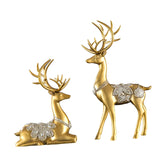 Maxbell 2Pcs Lover Deer Figurines Decors Reindeer Sculptures Xmas Elk Statues Gold