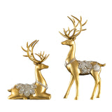Maxbell 2Pcs Lover Deer Figurines Decors Reindeer Sculptures Xmas Elk Statues Gold