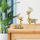 Maxbell 2Pcs Lover Deer Figurines Decors Reindeer Sculptures Xmas Elk Statues Gold
