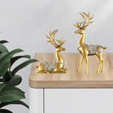 Maxbell 2Pcs Lover Deer Figurines Decors Reindeer Sculptures Xmas Elk Statues Gold