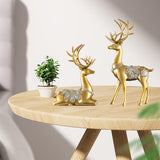 Maxbell 2Pcs Lover Deer Figurines Decors Reindeer Sculptures Xmas Elk Statues Gold