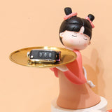 Maxbell Elegant Chinese Girl Statue Storage Tray Ornaments Organizer Multipurpose Pink