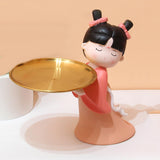 Maxbell Elegant Chinese Girl Statue Storage Tray Ornaments Organizer Multipurpose Pink