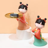 Maxbell Elegant Chinese Girl Statue Storage Tray Ornaments Organizer Multipurpose Pink
