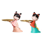 Maxbell Elegant Chinese Girl Statue Storage Tray Ornaments Organizer Multipurpose Pink