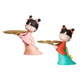 Maxbell Elegant Chinese Girl Statue Storage Tray Ornaments Organizer Multipurpose Pink