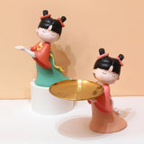 Maxbell Elegant Chinese Girl Statue Storage Tray Ornaments Organizer Multipurpose Pink