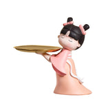 Maxbell Elegant Chinese Girl Statue Storage Tray Ornaments Organizer Multipurpose Pink