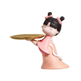 Maxbell Elegant Chinese Girl Statue Storage Tray Ornaments Organizer Multipurpose Pink