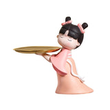 Maxbell Elegant Chinese Girl Statue Storage Tray Ornaments Organizer Multipurpose Pink