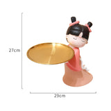 Maxbell Elegant Chinese Girl Statue Storage Tray Ornaments Organizer Multipurpose Pink