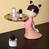 Maxbell Elegant Chinese Girl Statue Storage Tray Ornaments Organizer Multipurpose Pink