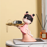 Maxbell Elegant Chinese Girl Statue Storage Tray Ornaments Organizer Multipurpose Pink