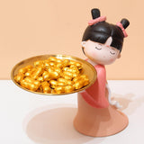 Maxbell Elegant Chinese Girl Statue Storage Tray Ornaments Organizer Multipurpose Pink