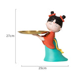 Maxbell Elegant Chinese Girl Statue Storage Tray Ornaments Organizer Multipurpose Green