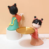 Maxbell Elegant Chinese Girl Statue Storage Tray Ornaments Organizer Multipurpose Green