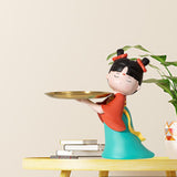 Maxbell Elegant Chinese Girl Statue Storage Tray Ornaments Organizer Multipurpose Green