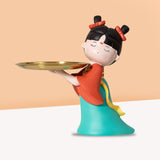 Maxbell Elegant Chinese Girl Statue Storage Tray Ornaments Organizer Multipurpose Green