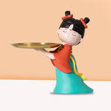 Maxbell Elegant Chinese Girl Statue Storage Tray Ornaments Organizer Multipurpose Green