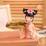 Maxbell Creative Girl Figurine Jewelry Trinket Storage Home Table Decor Cookie