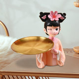 Maxbell Creative Girl Figurine Jewelry Trinket Storage Home Table Decor Cookie