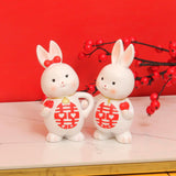 Maxbell 2Pcs Rabbits Statues Resin Decorative Couple Figurines for Christmas Wedding