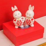 Maxbell 2Pcs Rabbits Statues Resin Decorative Couple Figurines for Christmas Wedding