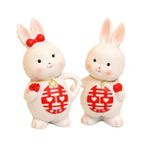 Maxbell 2Pcs Rabbits Statues Resin Decorative Couple Figurines for Christmas Wedding