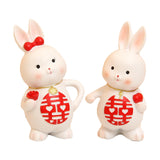 Maxbell 2Pcs Rabbits Statues Resin Decorative Couple Figurines for Christmas Wedding