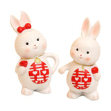 Maxbell 2Pcs Rabbits Statues Resin Decorative Couple Figurines for Christmas Wedding