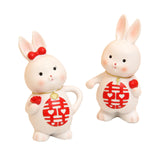 Maxbell 2Pcs Rabbits Statues Resin Decorative Couple Figurines for Christmas Wedding