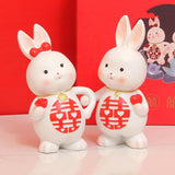 Maxbell 2Pcs Rabbits Statues Resin Decorative Couple Figurines for Christmas Wedding