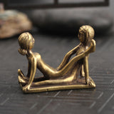 Maxbell Brass People Figurine Crafts Posture Figure Funny for Bedroom Decoration StyleC