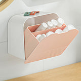 Maxbell Wall Mount Storage Box with 2 Compartments for Cotton Rounds Bathroom Pink