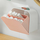 Maxbell Wall Mount Storage Box with 2 Compartments for Cotton Rounds Bathroom Pink