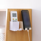 Maxbell Remote Control Storage Boxes Plug Charging Self Adhesive Shelf for Home white