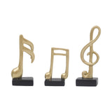 Maxbell 3Pcs Creative Music Symbol Ornament Resin Sculpture for Office Souvenirs Gold