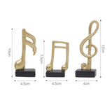 Maxbell 3Pcs Creative Music Symbol Ornament Resin Sculpture for Office Souvenirs Gold