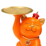 Maxbell Modern Cat Sculpture with Tray Crafts Home Decor Desk Sundries Storage Orange
