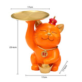 Maxbell Modern Cat Sculpture with Tray Crafts Home Decor Desk Sundries Storage Orange