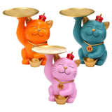 Maxbell Modern Cat Sculpture with Tray Crafts Home Decor Desk Sundries Storage Orange