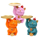 Maxbell Modern Cat Sculpture with Tray Crafts Home Decor Desk Sundries Storage Orange
