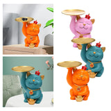 Maxbell Modern Cat Sculpture with Tray Crafts Home Decor Desk Sundries Storage Orange