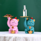 Maxbell Modern Cat Sculpture with Tray Crafts Home Decor Desk Sundries Storage Orange