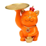 Maxbell Modern Cat Sculpture with Tray Crafts Home Decor Desk Sundries Storage Orange