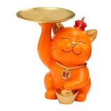 Maxbell Modern Cat Sculpture with Tray Crafts Home Decor Desk Sundries Storage Orange