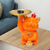 Maxbell Modern Cat Sculpture with Tray Crafts Home Decor Desk Sundries Storage Orange