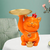 Maxbell Modern Cat Sculpture with Tray Crafts Home Decor Desk Sundries Storage Orange