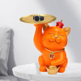 Maxbell Modern Cat Sculpture with Tray Crafts Home Decor Desk Sundries Storage Orange